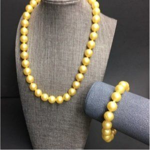 VTG Pop Bead Necklace Bracelet Yellow Pearl Adjustable Retro